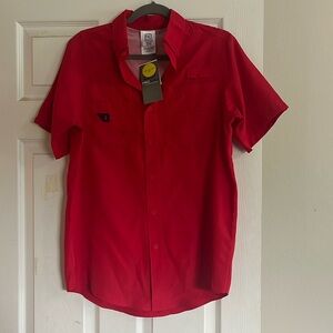 New men’s University of Dayton Proedge UPF rating 50+ red button down shirt-SM